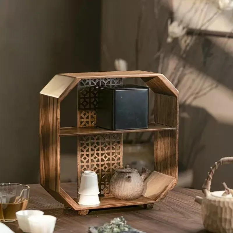 Desktop teapot rack Small Duobao Pavilion tea room ornament Desktop storage rack Teacup tea set rack