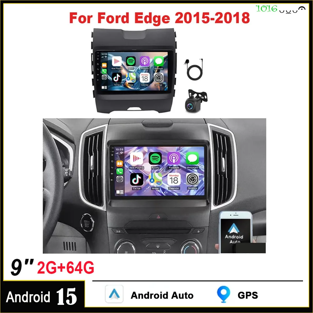 راديو ستيريو للسيارة نظام تحديد المواقع نافي مع AHD 2GB + 64GB لسيارة Ford Edge 2015-2018 مشغل سيارة مناسب لسيارة Carplay Android Auto 9 بوصة Android 15 #1