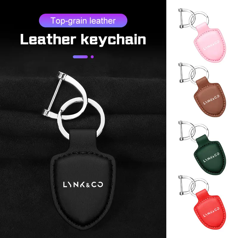 Leather Car Emblem Pendant Keychain Key Ring Accessories For Lynk & Co 01 CX11 2017 2018 2019 2020 2021 2022