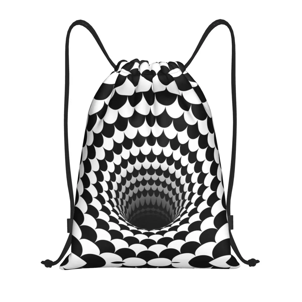 Custom Optical Illusion Black Hole Scales Drawstring Bags Women Lightweight Geometry Black And White Sports Gym Storage Backpack