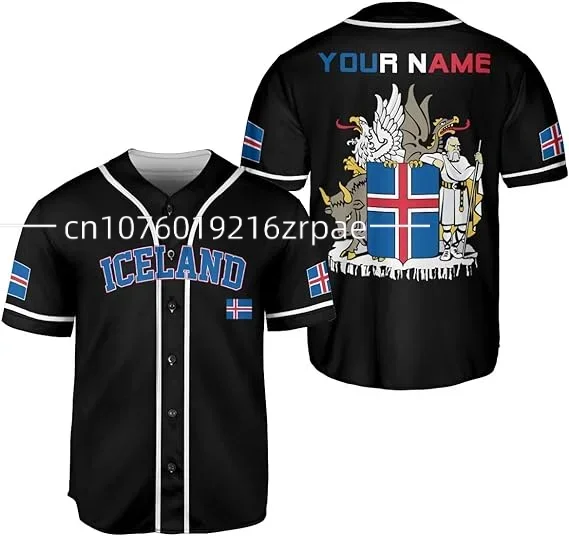 2024 New Custom Name Iceland Baseball Jersey Men's Women's Short Sleeve Jersey Men's Streetwear Short Sleeve Sports T-shirt