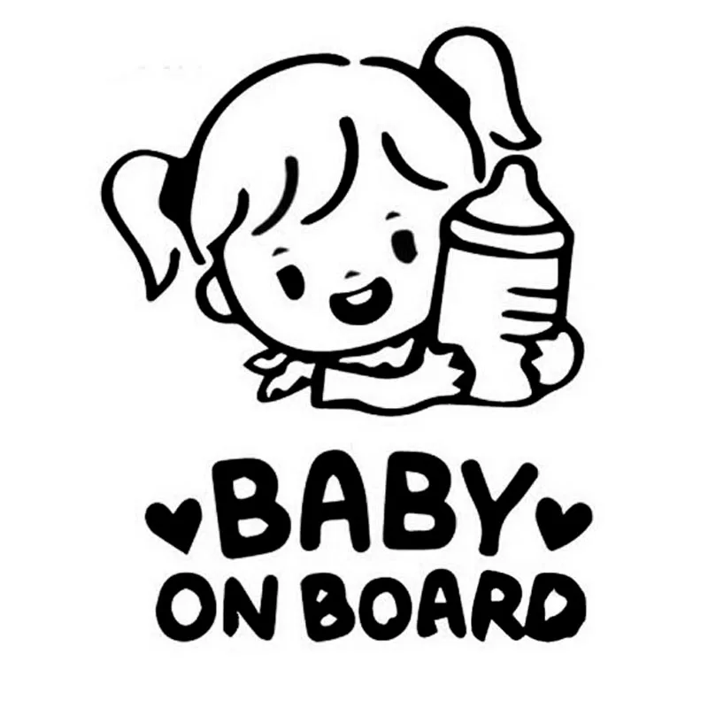 12.7*16CM Cartoon Cute BABY ON BOARD Little Girl Hold A Bottle Car Styling Stickers Window Decal