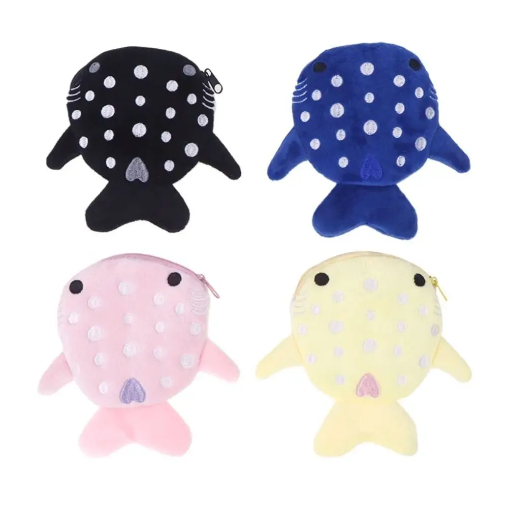 Cartoon Shark Whale Shark Coin Purse Bag Pendant Animal Shark Plush Wallet Fashion Portable Plush Coin Bag Earphone