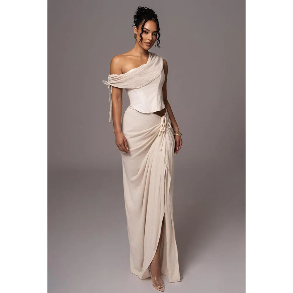 

Elegant Biege Evening Dresses One Shoulder Mermaid Vent Floor Length Sexy Formal Occasion Female Gowns Classic Luxury Design