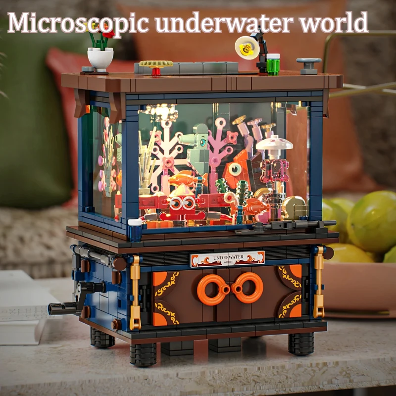

Underwater world building block model, marine life assembly building block toy set, collection ornaments (non-electric model)