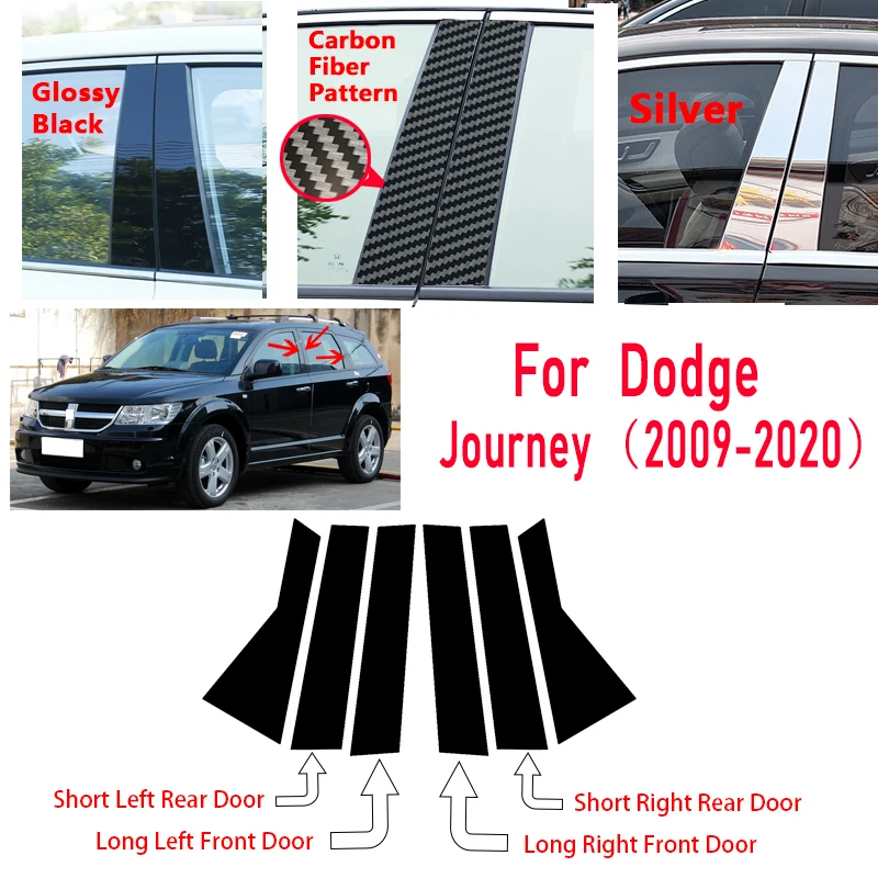 For Dodge Journey 2009-2020 Models, Glossy Black Carbon Fiber-Style Window and Door Pillar B-Pillar and C-Pillar Decorative Film