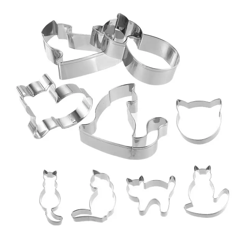 Biscuit Cutter Set 9 Pieces Stainless Steel Cat Shape Cookie Cutters Mini Durable Funny Cookie Cutters For Cookies Sandwich Cake