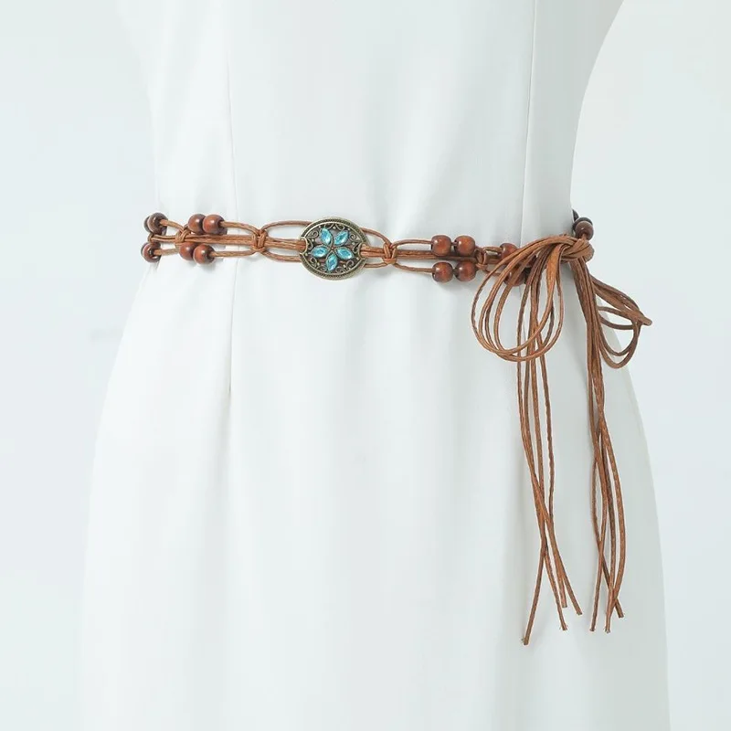 

Винтажный универсальный плетеный пояс, богемный женский пояс с украшением на талию, этнический пояс, декоративная повседневная поясная цепочка