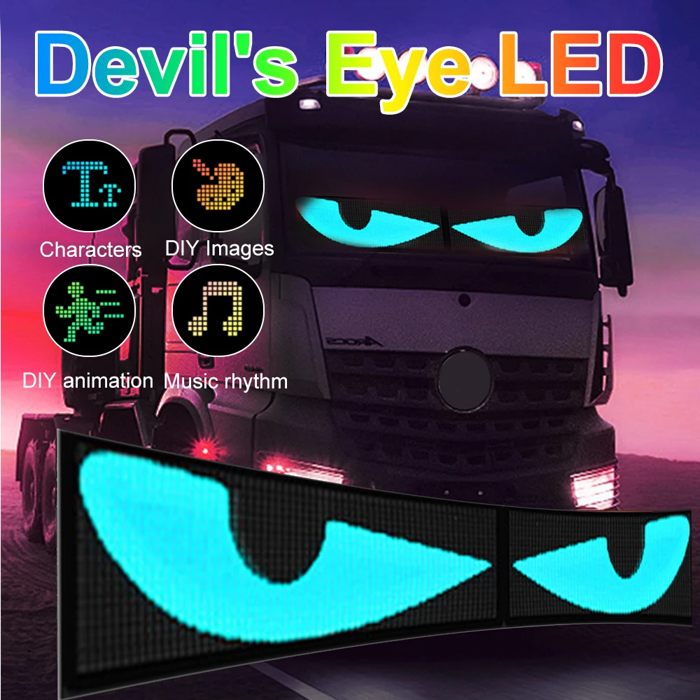 

Devil's Eye Truck Sign Remote Control Scrolling Animation LED Matrix Pixel Panel LED Display Light for Car Truck Windshield