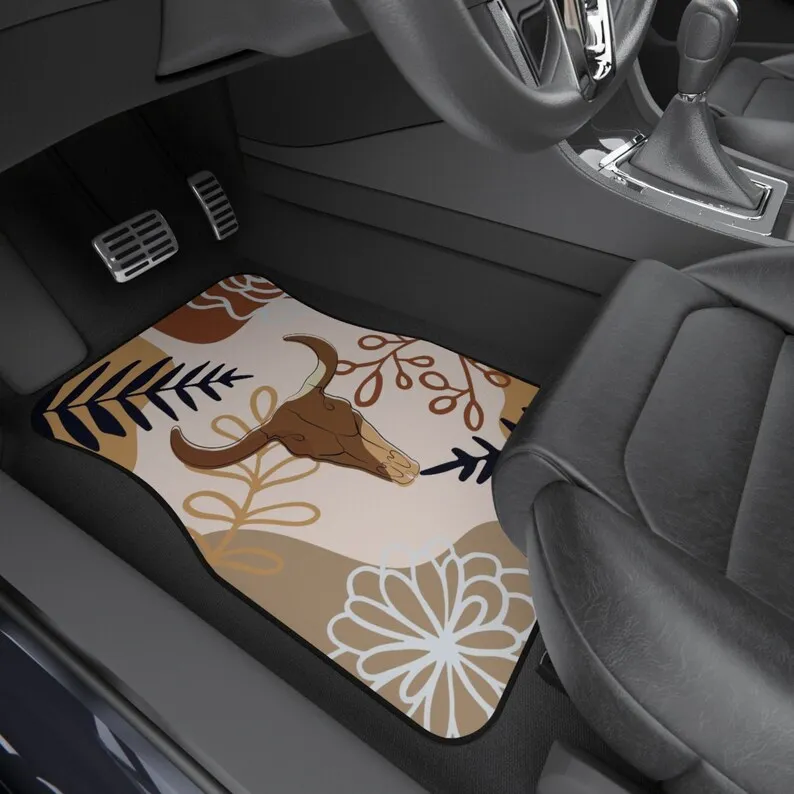 Boho Car Mats, Boho Car Accessories, Boho Style Car Floor Mats, Boho Car Decor, Boho Cow Skull Mats, Western Car Decor Mats