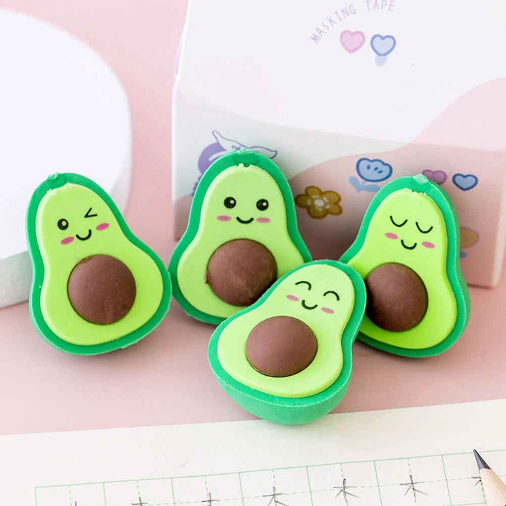 18 Pcs Kids Gift Avocado Eraser Cartoon Erasers Painting Rubber Cute 4x35cm Mini Green Student