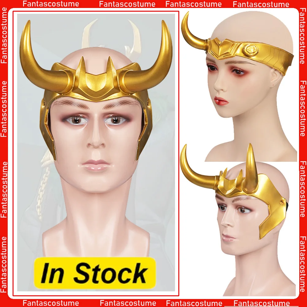 يتوهم لوكي قرون قناع للرجال فيلم سوبر الشرير تأثيري الذهبي اللاتكس خوذة رجل امرأة الخيال زي اكسسوارات الدعائم الهدايا #1