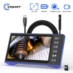 VISHRT 7-inch IPS Industrial Endoscope Camera 1080P Full HD Dual Triple Lens Waterproof Piping Borescope Camera for Checking Car