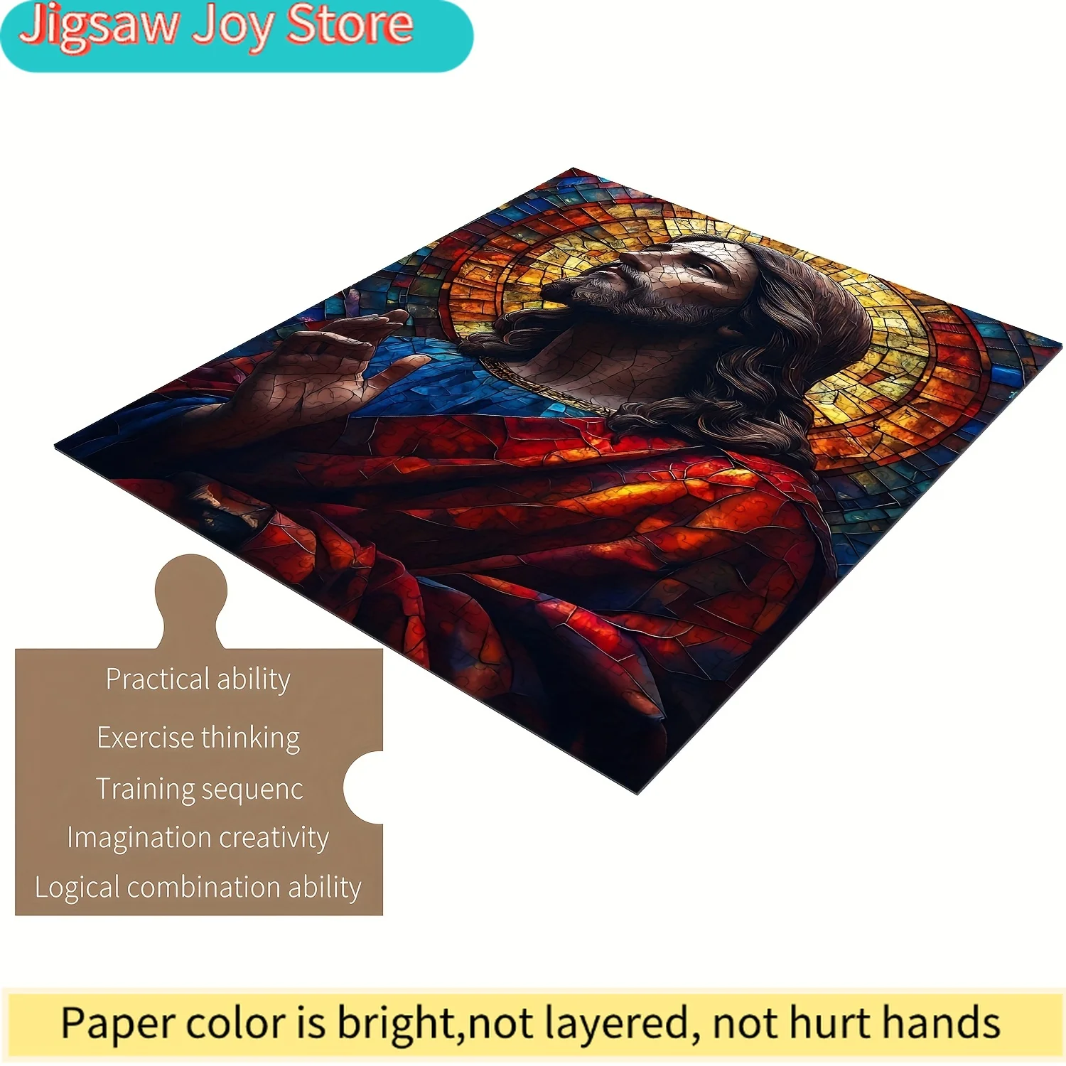 

Colored Glass Holy Shadow Jesus Christ Puzzle for & Families - Intermediate Challenge Wooden Jigsaw with Vibrant Stained Glas