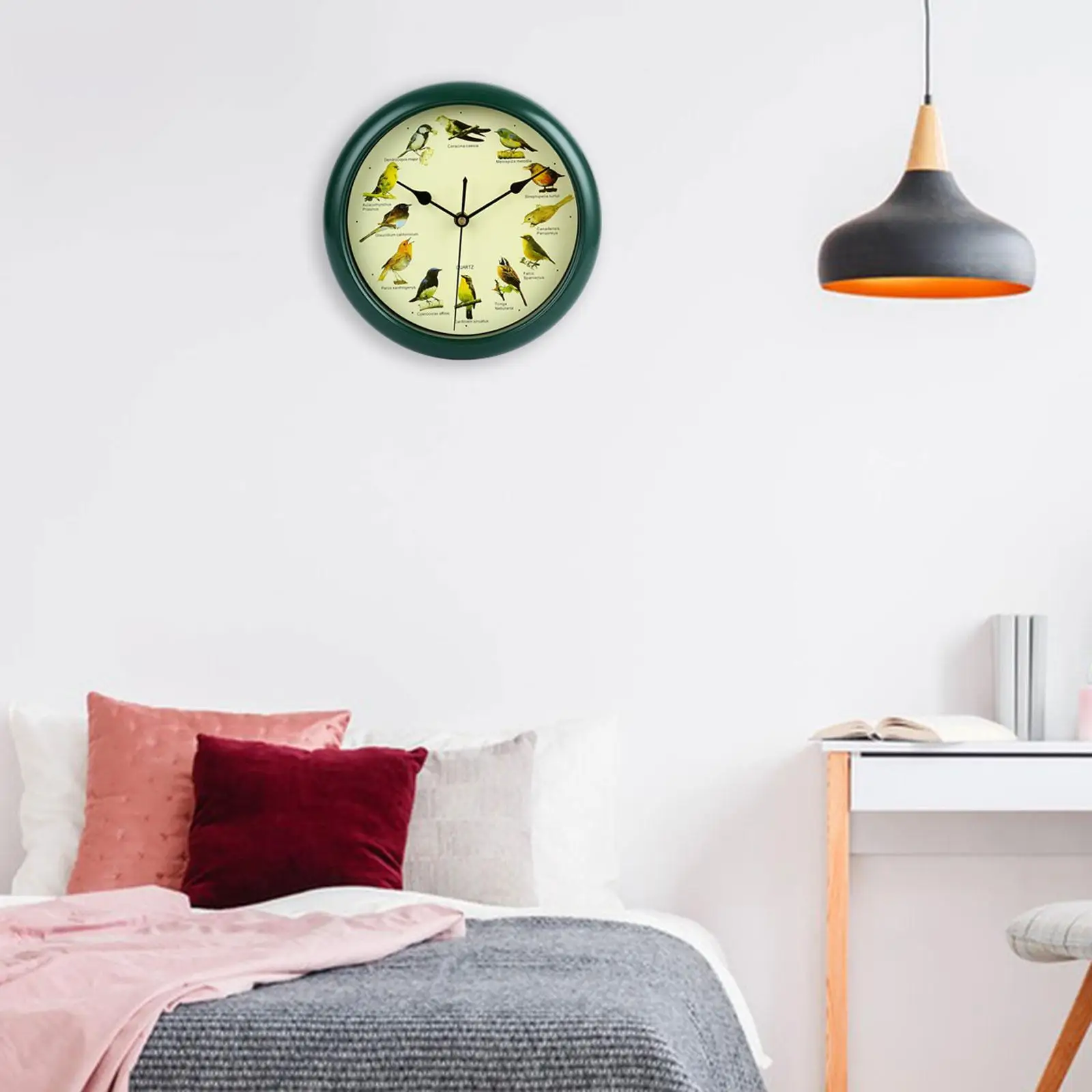 Outdoor Birds Musical Wall Clock Plastic Glass Round Cuckoo Style Hanging Decor for Kitchen Bedroom Living Room