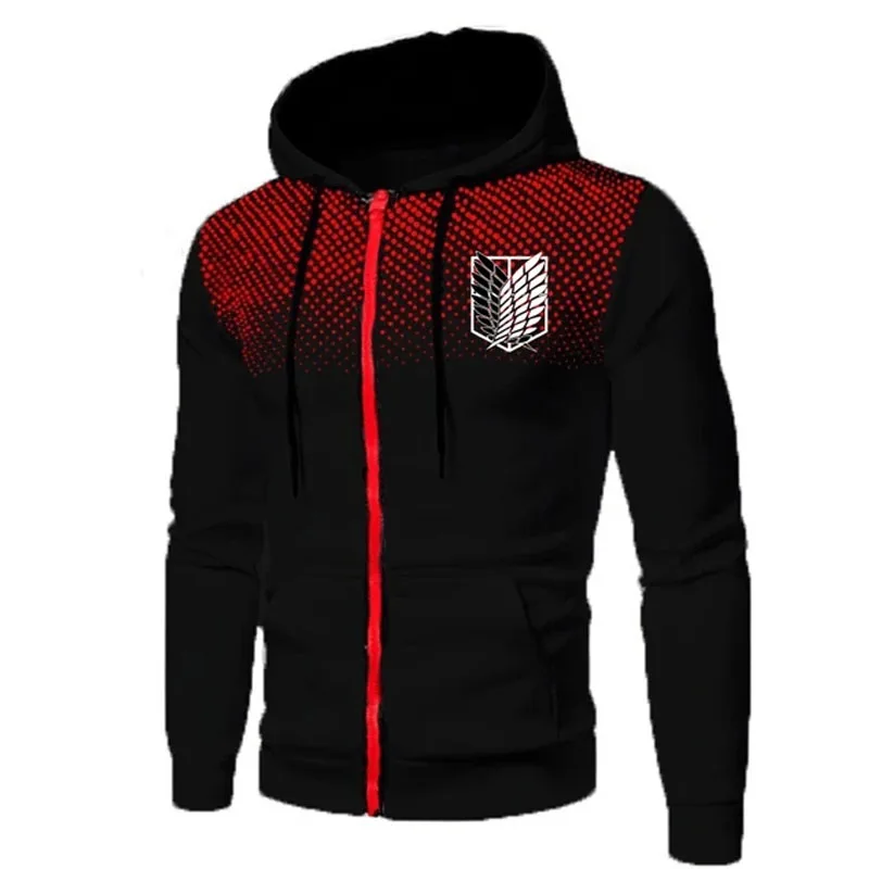 

Толстовка мужская бархатная в горошек, уличная спортивная кофта на молнии с цифровым принтом «атака на Титанов»