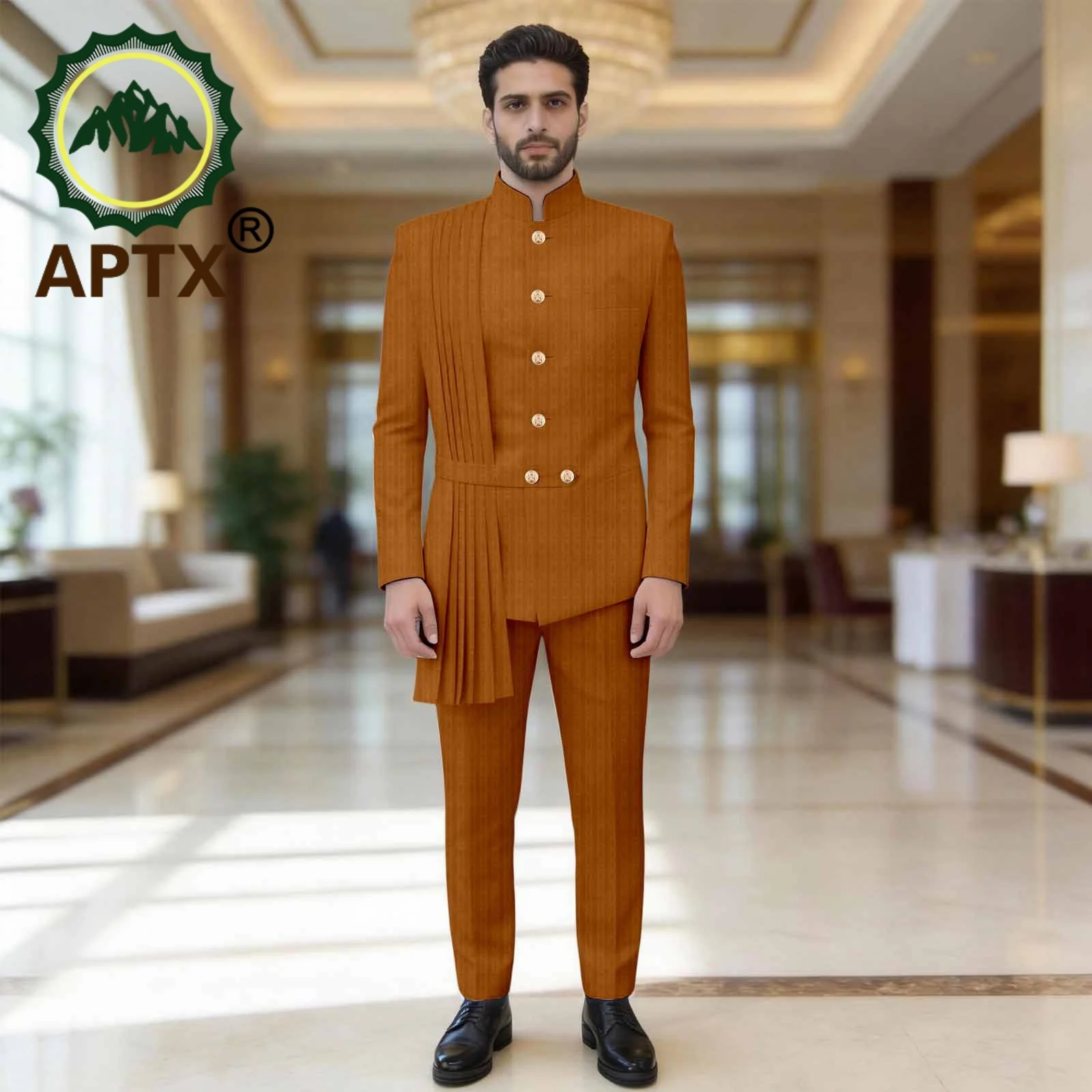 African Clothes for Men Stand Collar Sherwani Suit 2 Piece Fringe Decor Slim Fit Formal Wedding Ethnic Party Outfit 2616082