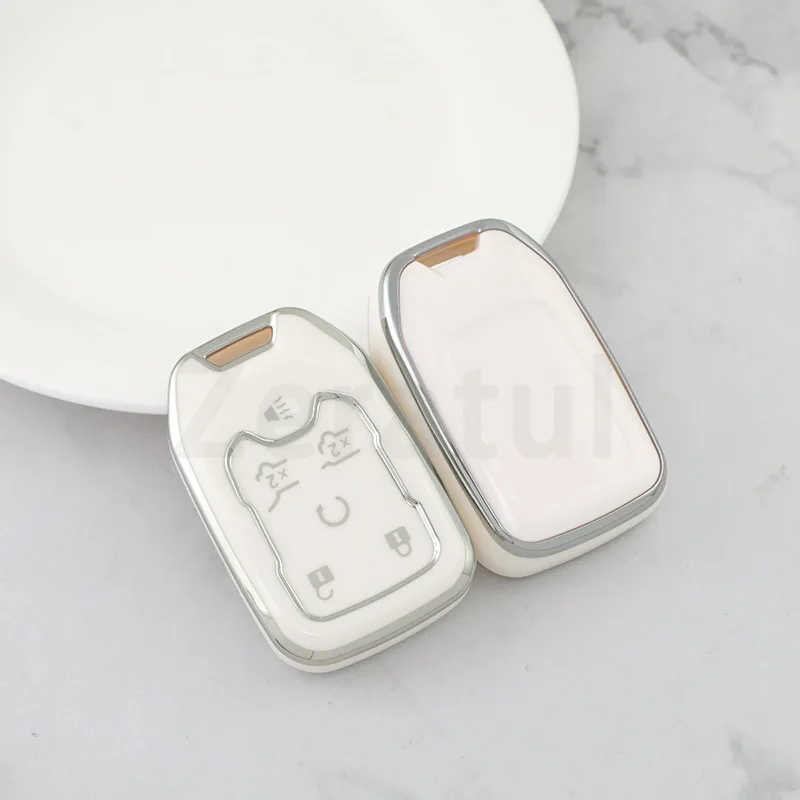 Soft TPU Car Key Cover Case fob For Chevrolet Suburban Silverado GMC Terrain Yukon Tahoe Sierra Smart Auto Accessories Key Ring