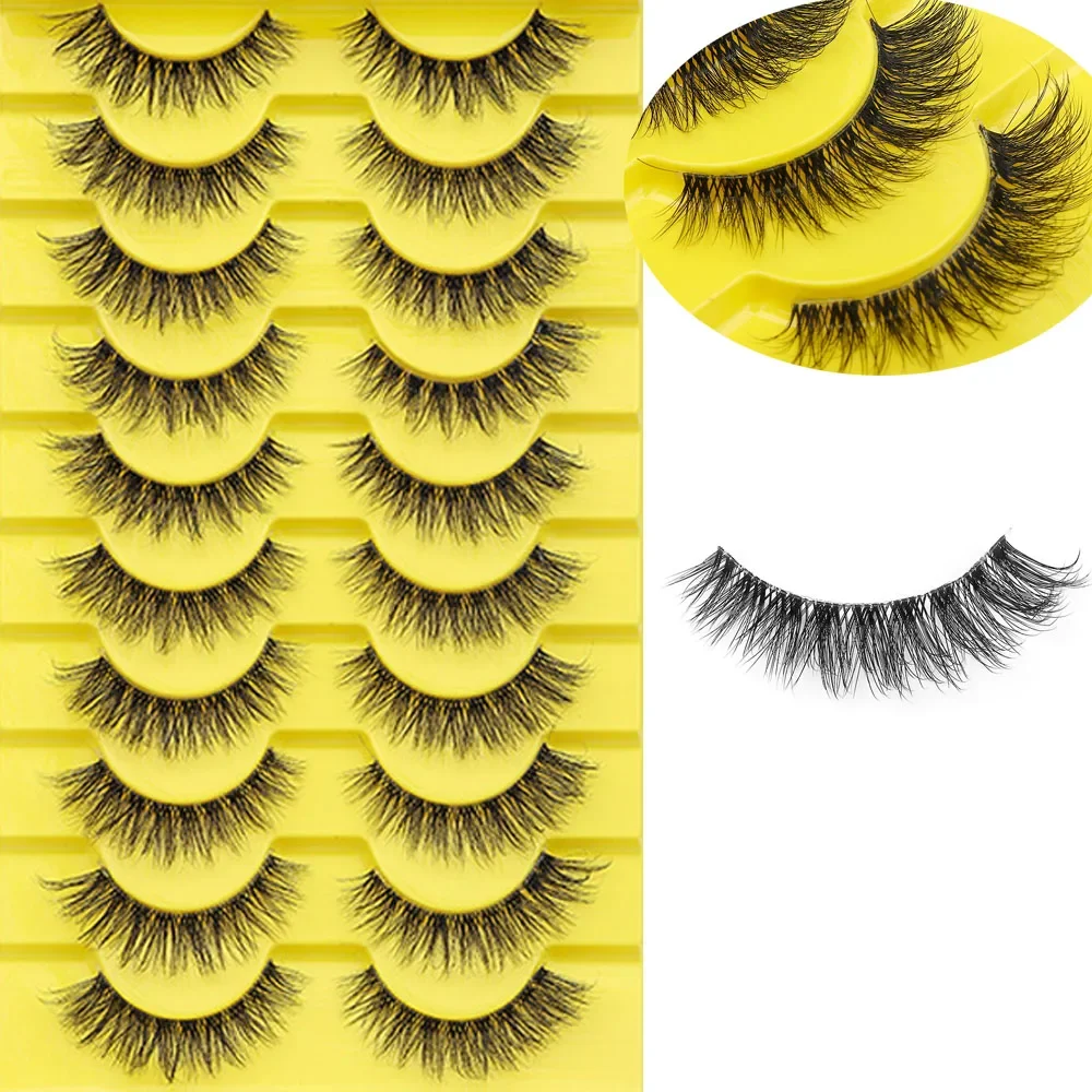 HBZGTLAD 10pairs Manga Soft Natural Faux Mink Eyelashes Fake Lashes Natural Look Wispy Winged End Eye Elongated Makeup