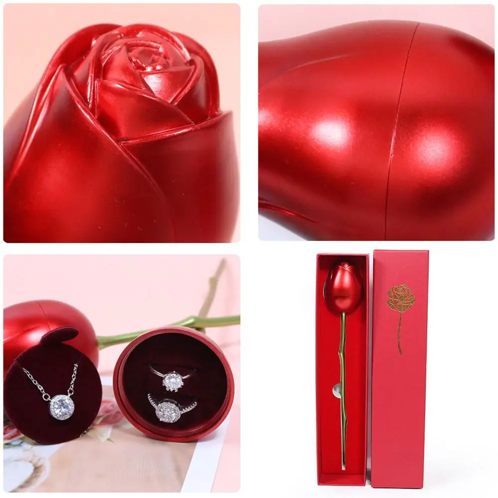 الإبداعية زهرة على شكل روز هدية خاتم صندوق اقتراح مفاجأة المحمولة مجوهرات صندوق تخزين عرض المجوهرات لفتاة الزفاف #4