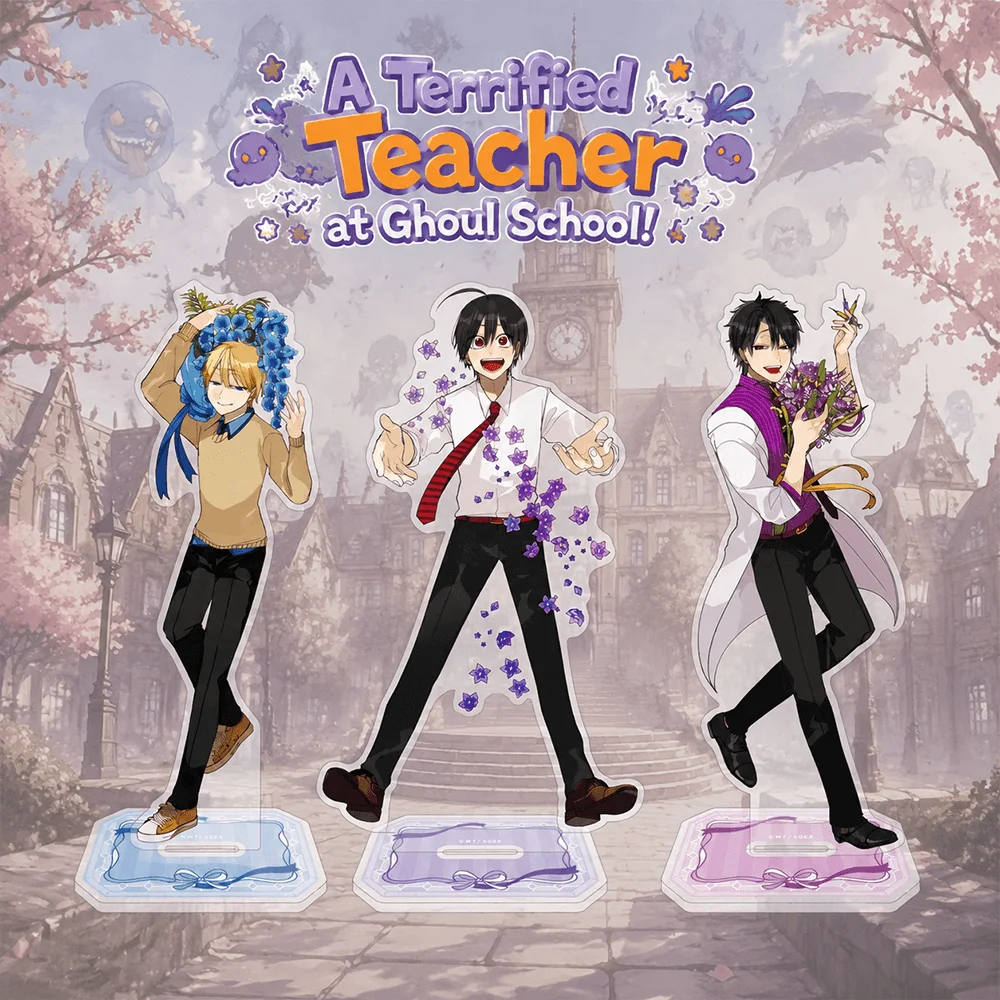 A Terrified Teacher at Ghoul School! 15cm Acrylic Stand Keychain Blonde Male Blue Wisteria Bouquet Tabletop Ornament Desk Decor