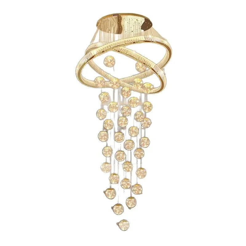 

Gypsy Stairs Duplex Building Chandelier, Modern Simple Villa Empty Light Luxury Crystal Hall Light