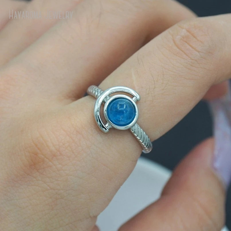 10Pcs Semi-precious Stone Apatite Wholesale Round Coin Shape Circle Silver Color Ring RM51358