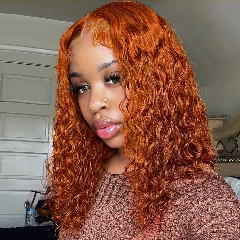 Rosabeauty Bob Curly Wigs 350 Orange Ginger Deep Wave 13x4 Lace Frontal Human Hair Wigs Brazilian Remy Colored For Women