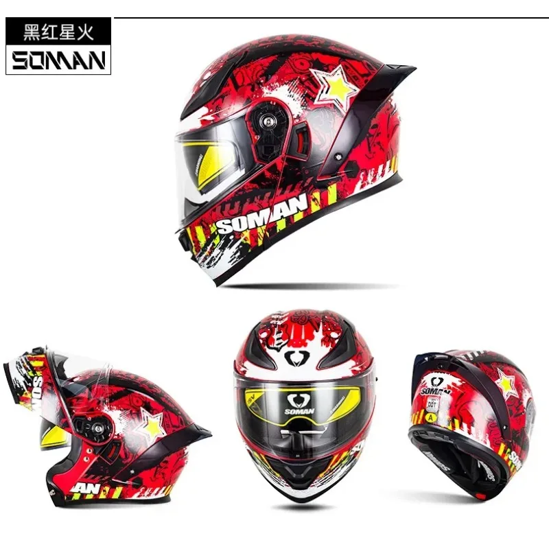 SOMAN Flip Up Motorcycle Helmet Capacete Dual Lens Cascos Para Moto DOT Approved Color Lens Large Tail Wing Helmet Casco Moto