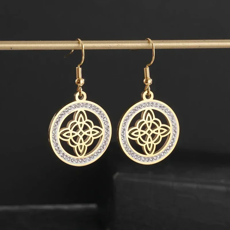 Fashionable Stainless Steel Zirconia Irish Celtic Witch's Knot Drop Earrings Women's Hypoallergenic Casual Good Luck Jewelry