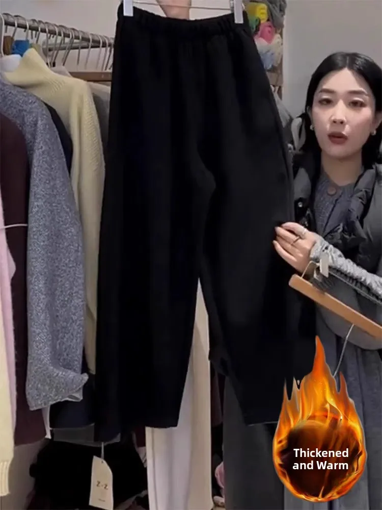 Pantalones informales Thiened Fce de cintura alta para mujer Otoño Invierno nuevo Sle pantalones de plátano de talla grande pierna recta para ir al trabajo Sle