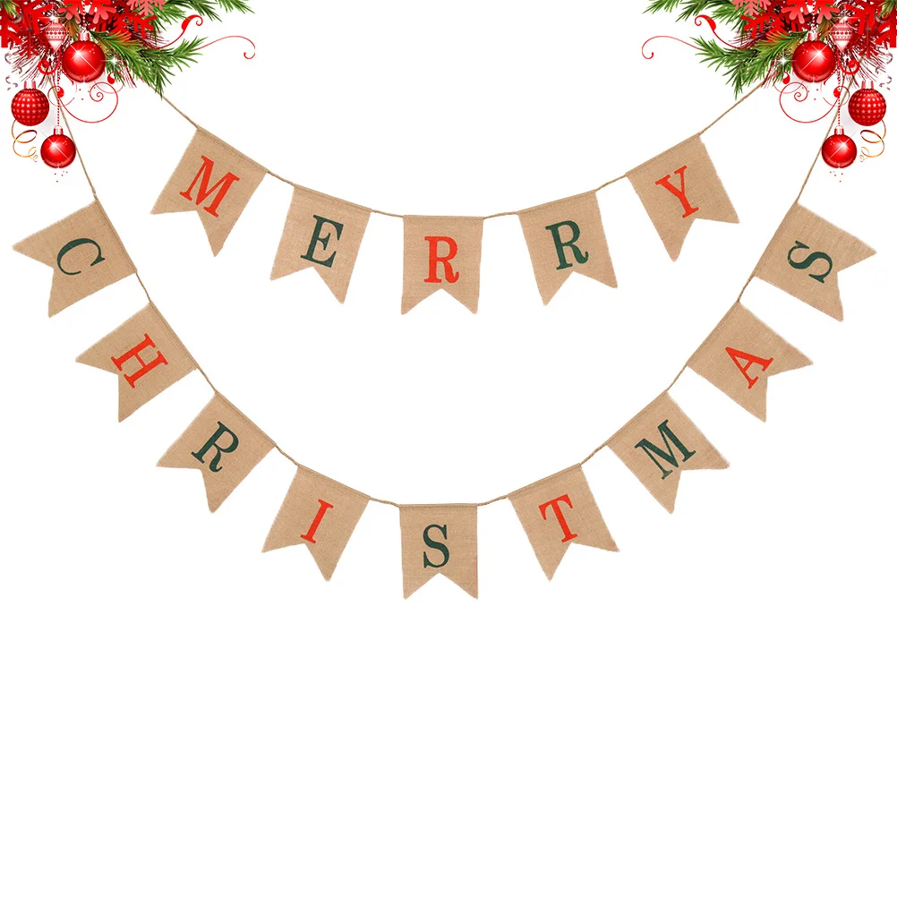 

Christmas Decoration Bunting Burlap Xmas Party Flag Swallowtail Hanging Garland For Holiday Home Decor Outdoor Indoor