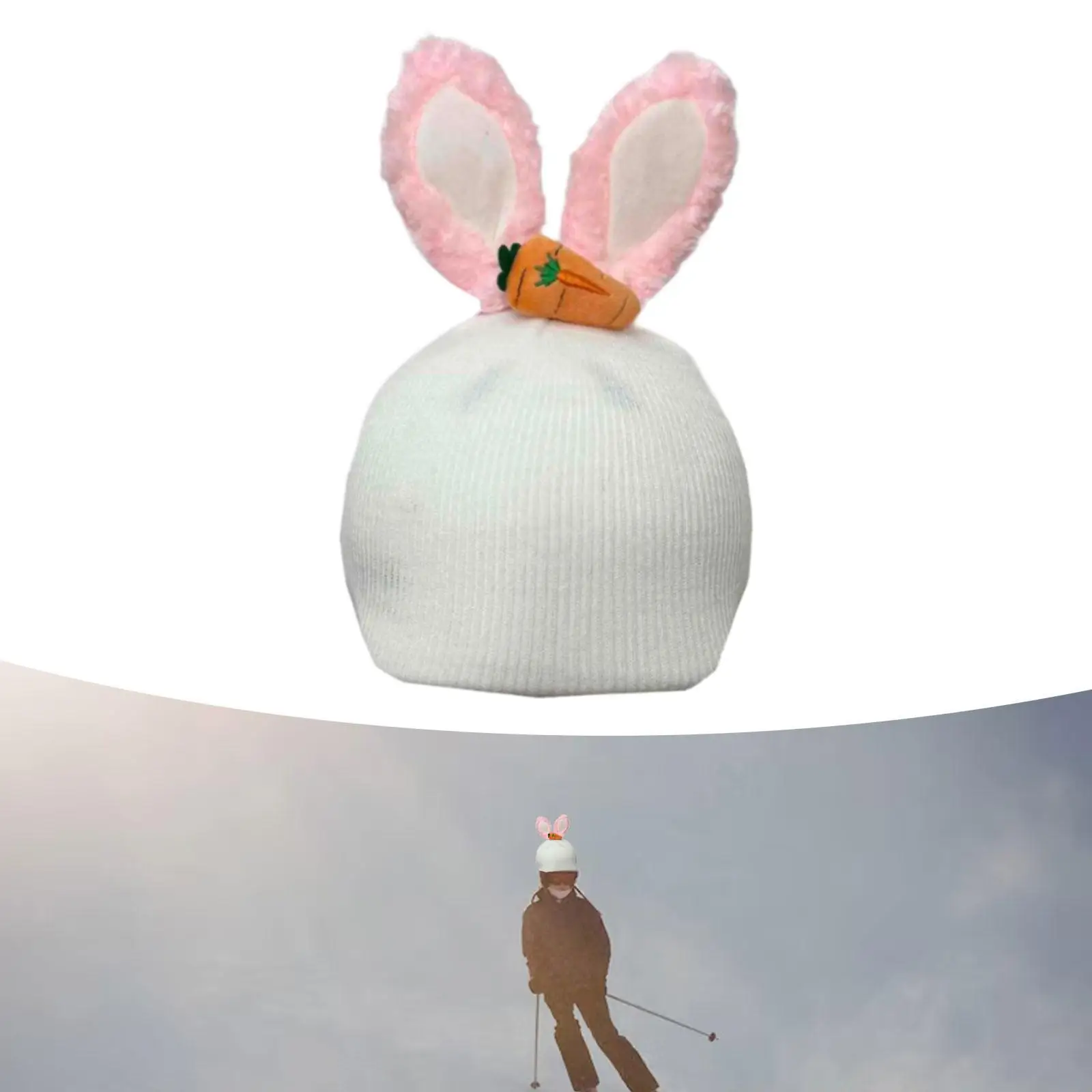 

Bunny Ears Snow Ski Helmet Cover Stylish Cartoon Birthday Gift Comfortable Knitted Cap Novelty Portable Funny Helmet Decoration