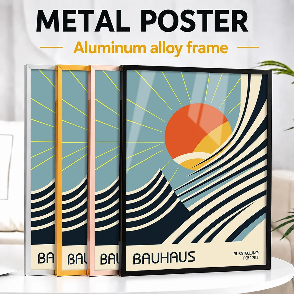 Bauhaus Sunburst Framed Aluminum Metal Poster Customized Photo Cubist Form Style Wall Art For Bedroom Thoughtful Designer Gift