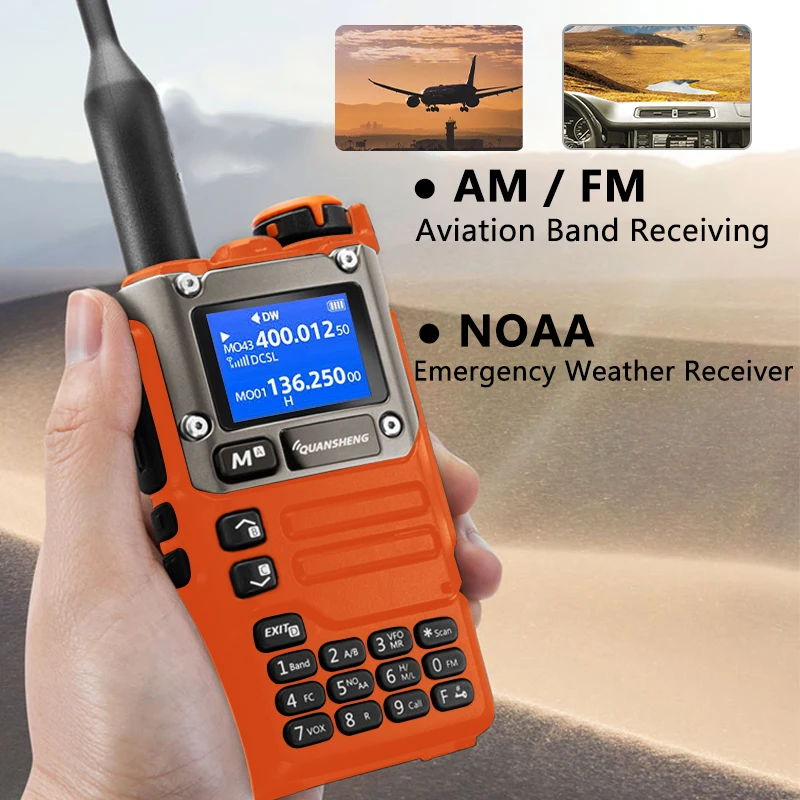 Quansheng-walkie-talkie UV K6 de 5W, banda de aire naranja, USB tipo C, UHF, VHF, DTMF, frecuencia inalámbrica, NOAA, UV-K58, AM, FM, Radio