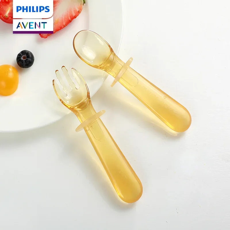 PHILIPS AVENT baby silica gel Learn to eat fork spoon suit children tableware dustproof portable non-slip handle PPSU Spoon head