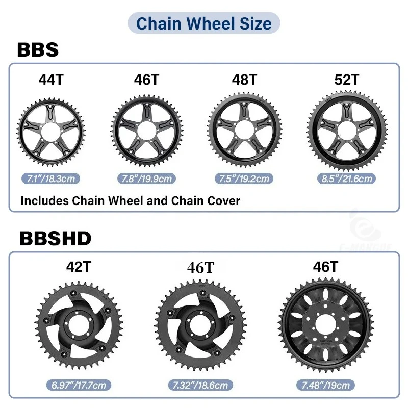 BAFANG Electric Bike Chainwheel BBS01B BBS02B BBSHD Mid Motor Chainring Sprocket 44T 46T 48T 52T EBike Conversion Accessories
