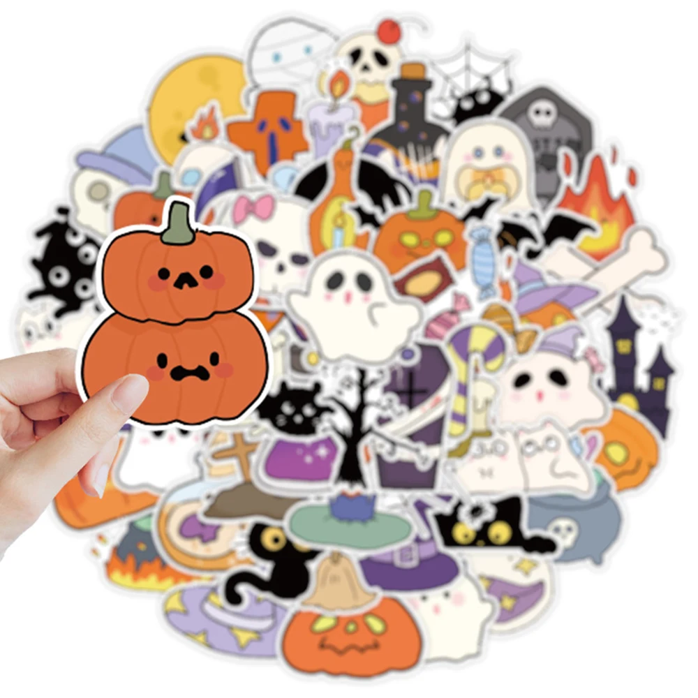 10/30/50PCS Halloween Cartoon Pumpkin Monster Skull Sticker Cute Graffiti Decoration Water Cup Notebook Waterproof Decal Toy