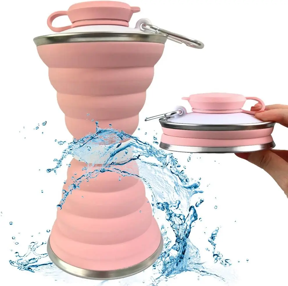 Collapsible Water Bottle, Camping Cup with Carabiner, Reusable Silicone Foldable Leak Proof Portable Sports Travel Water Bottles for Outdoor, Travel Gym Hiking, BPA Free, Cycling Cups