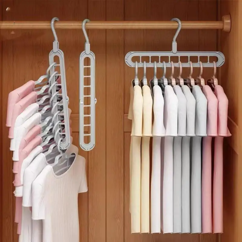 3Pcs 9-Hole Foldable Clothes Hangers Plastic Space Saving: Organizer Hangers Home Closet Wardrobe
