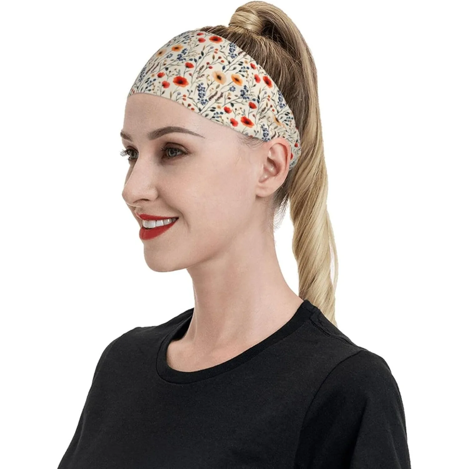 

Elegant Flower W Print Headbands for Women Men, Sweat Bands Hair Band for Running Football Gym Accessories
