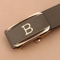 Ceinture en cuir véritable café pour homme, haute qualité, lettre B, structure automatique, mode, designer, décontracté, 2024