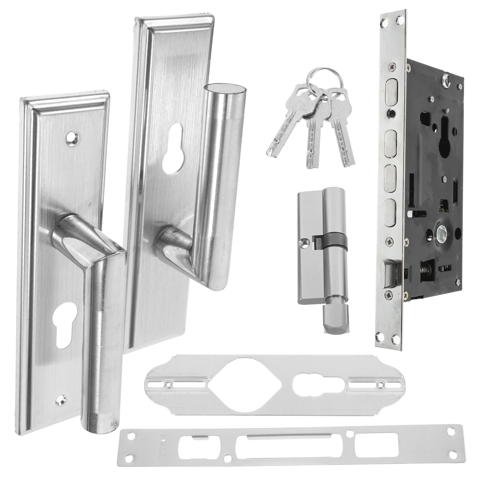 

Stainless Steel Door Handle Set Replacement for Gate Knob Lock Home Accessory