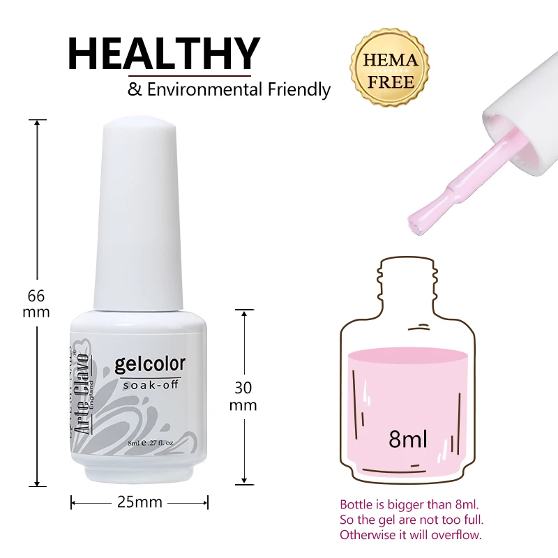 Arte Clavo 3Pcs Hema Free Gel Polish Colors Permanent Nail Varnish Set Long Lasting Manicure Base Top Coat Classic Color Kit