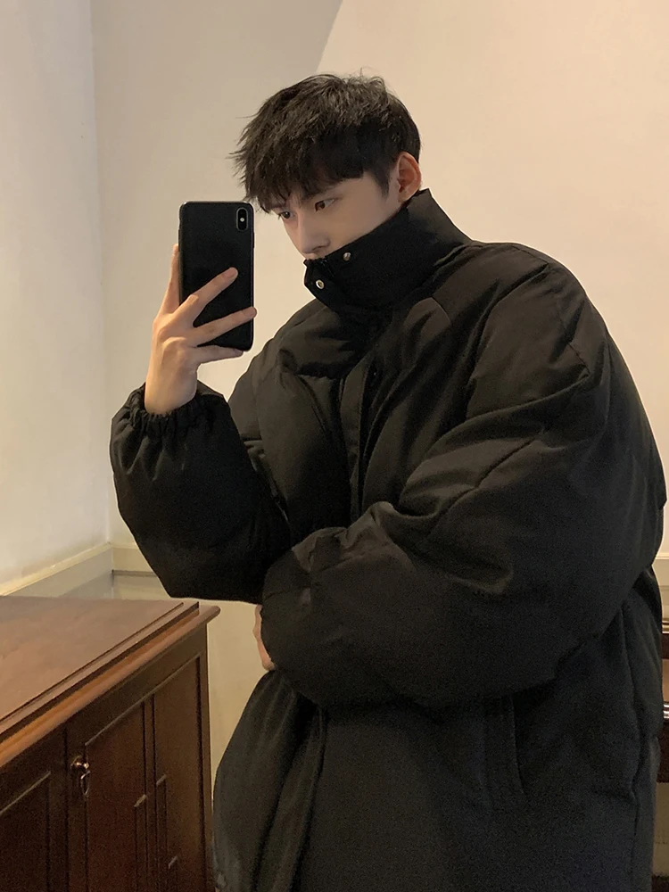 

Retro American Style Thickened Stand Collar Parka Men's Winter Coat Hong Kong Style High-End Feeling Outerwear Cotton Jacket