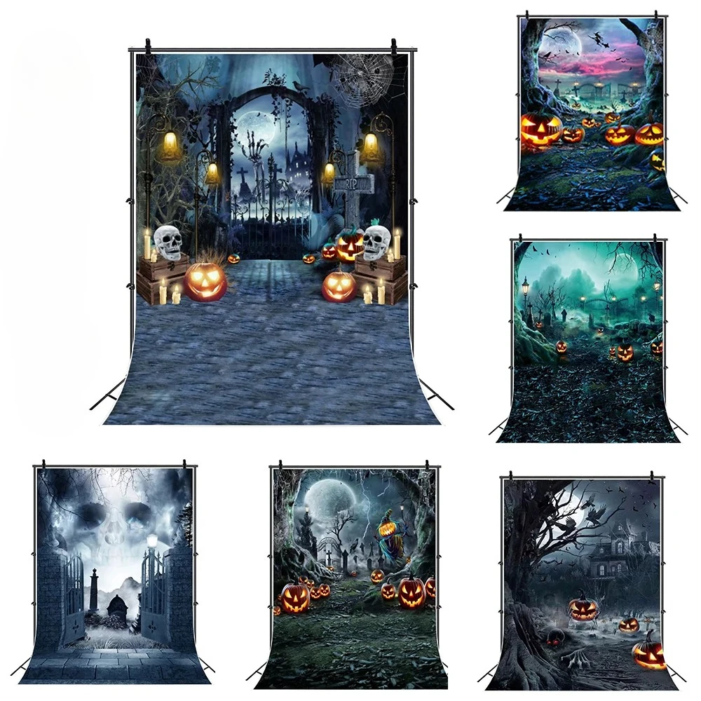 

Halloween Photography Backdrop Full Moon Horror Night Castle Pumpkin Witch Scary Spooky Cemetery Kids Halloween Photo Background