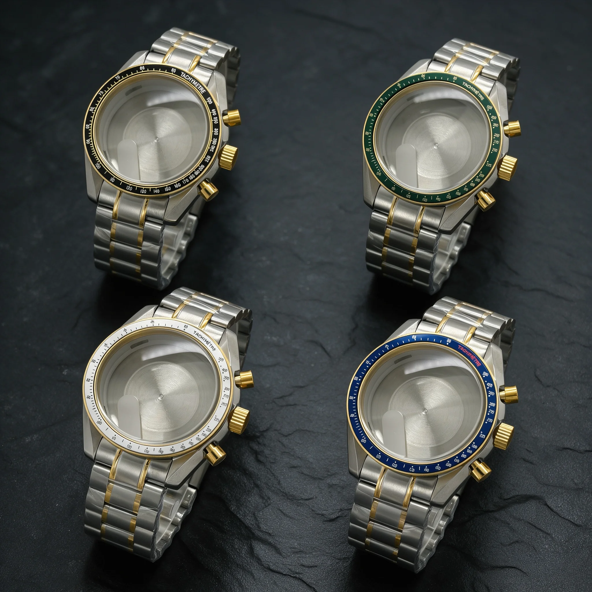 Silver Gold Multifunctional 39.7mm Watch Case Suitable for VK63A Quartz Movement Parts Fits 20mm Steel Band Case with Bezel