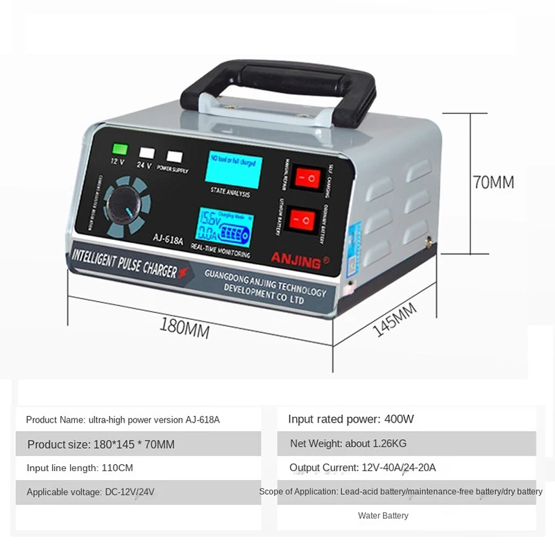 Car 400W 40A Smart Battery Charger 12V/24V Automotive Battery Charger Trickle Smart Pulse Repair For Car Truck Boat Motorcycle