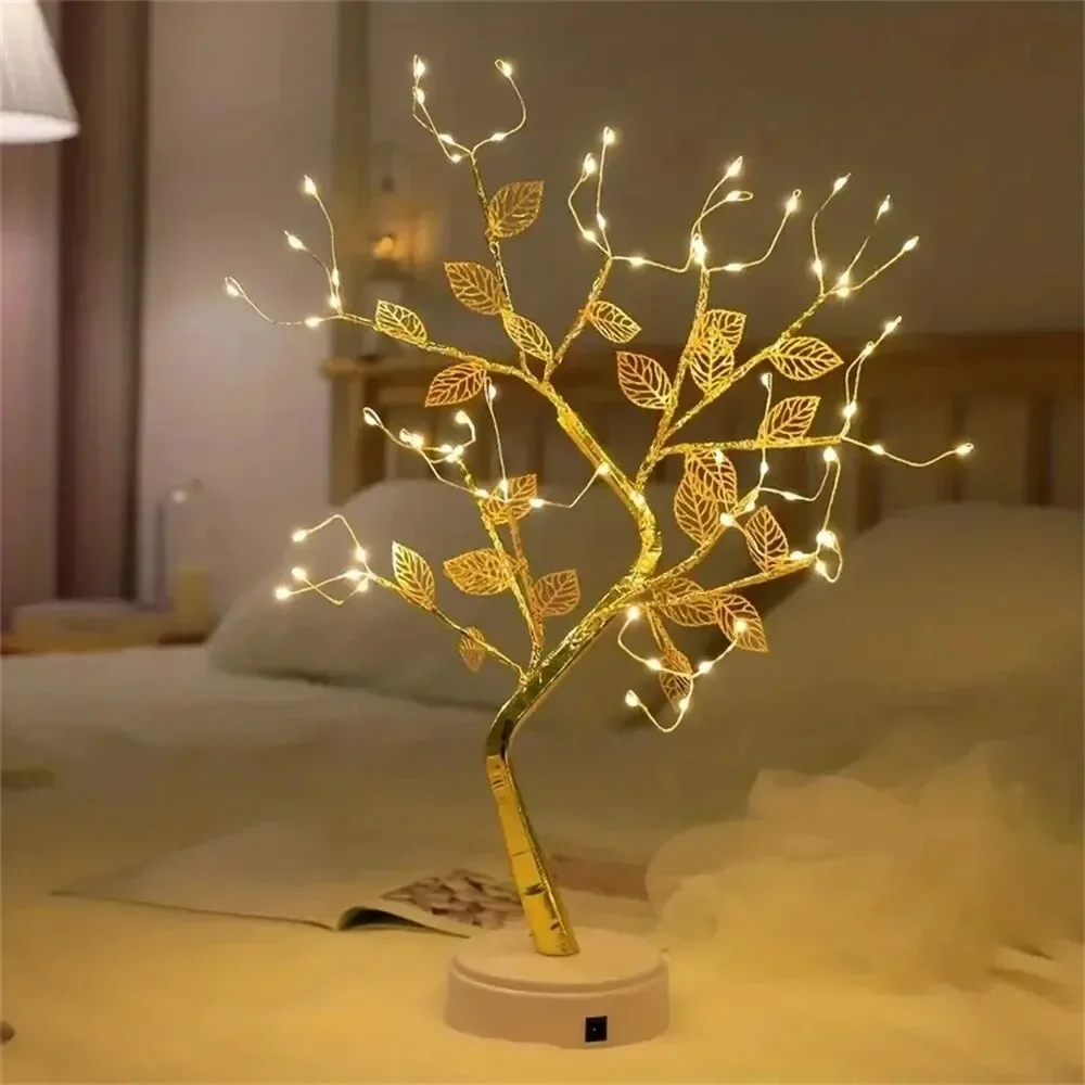 Tree LED Light USB Table Lamp Adjustable Touch Switch DIY Artificial Copper Wire Tree Fairy Night Light For Home Christmas Decor