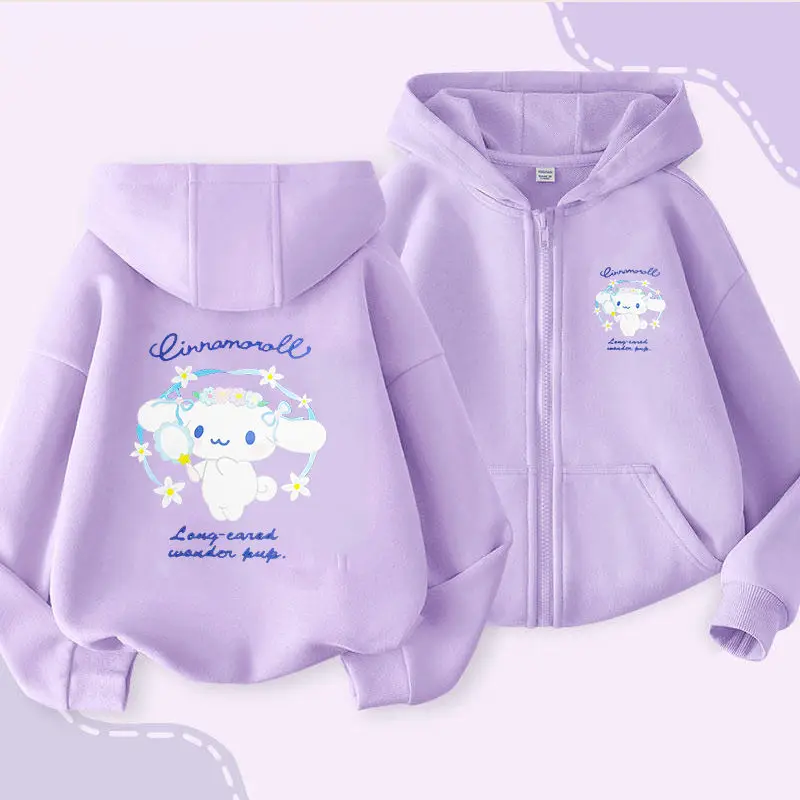 

Sanrio Girls All-Match Cardigan Kuromi Children's Casual Hooded Sweatshirt My Melody Jacket Fashion Early Fall Zipper Sweatshirt